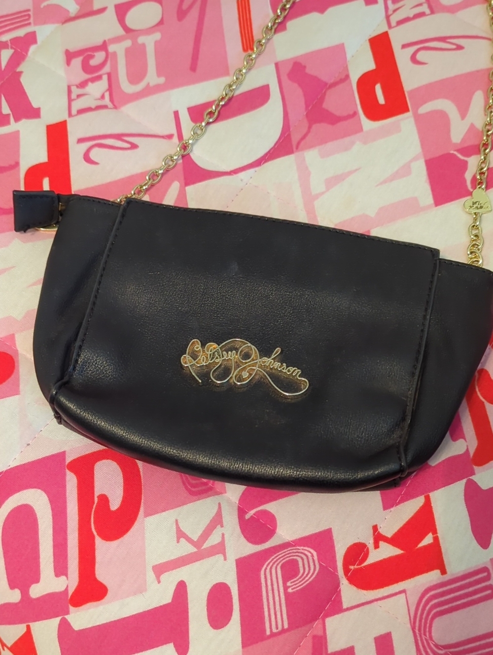 Betsey Johnson Black Chain Crossbody with Gold Logo